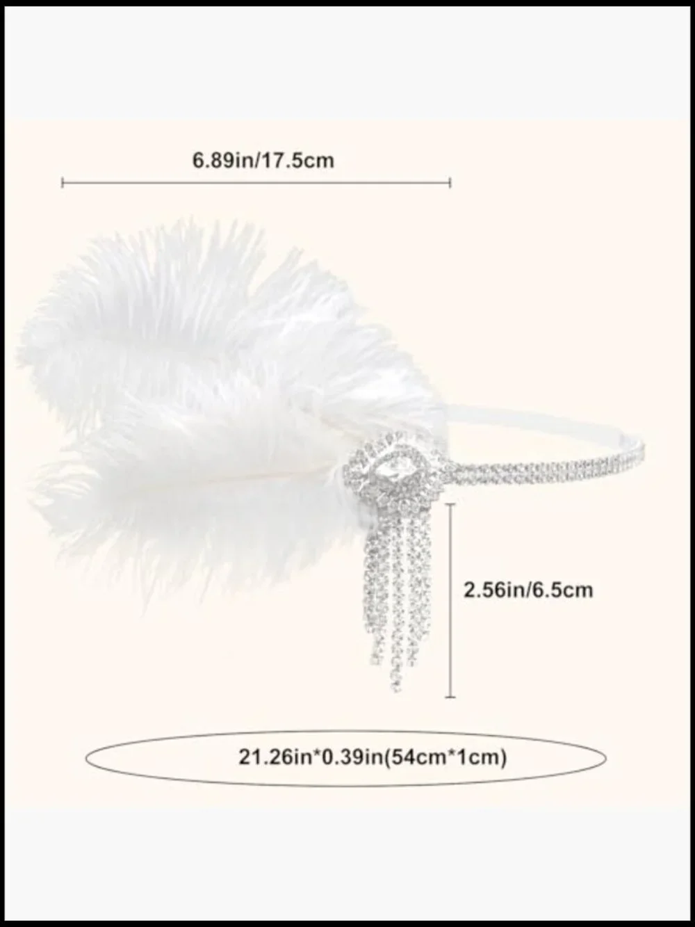 Vintage Flapper Headpiece Roaring 20s Gatsby Headband Feather Crystal Tassels - Picture 2 of 7